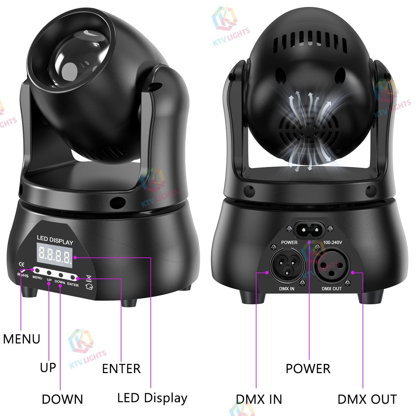 KTVLIGHTS Mini RGBW Moving Head Beam Light for DJs & Parties-E7