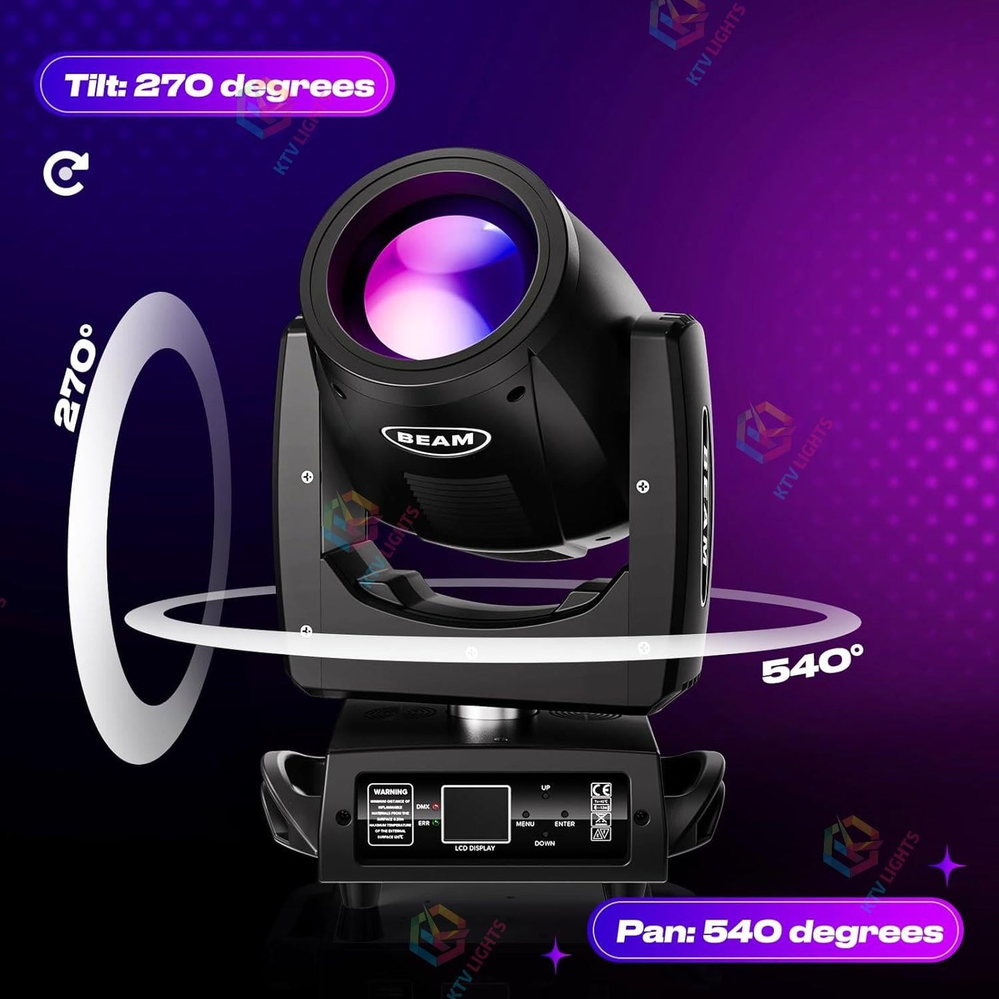 KTVLIGHTS 230W 7R Beam Moving Head Light with 24 Prism Effects-E21