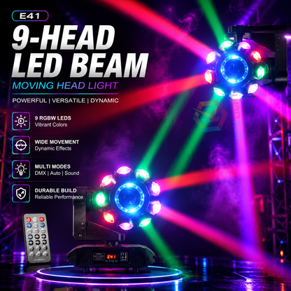 KTVLIGHTS 9 Head Hot Wheels LED Beam Moving Head Light - E22