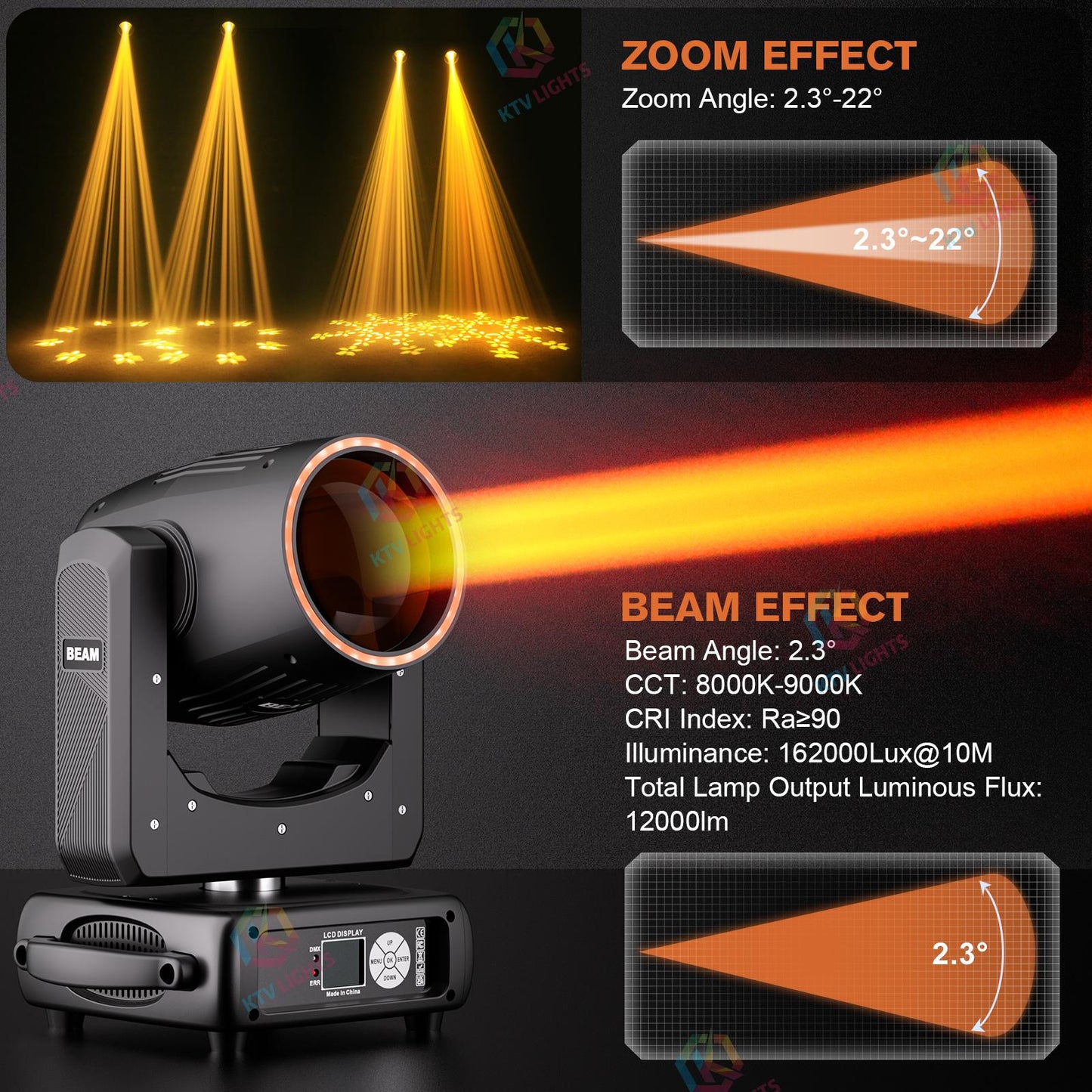 KTVLIGHTS 295W 14R Moving Head Light with 48 Prism for DJ Stage-E48