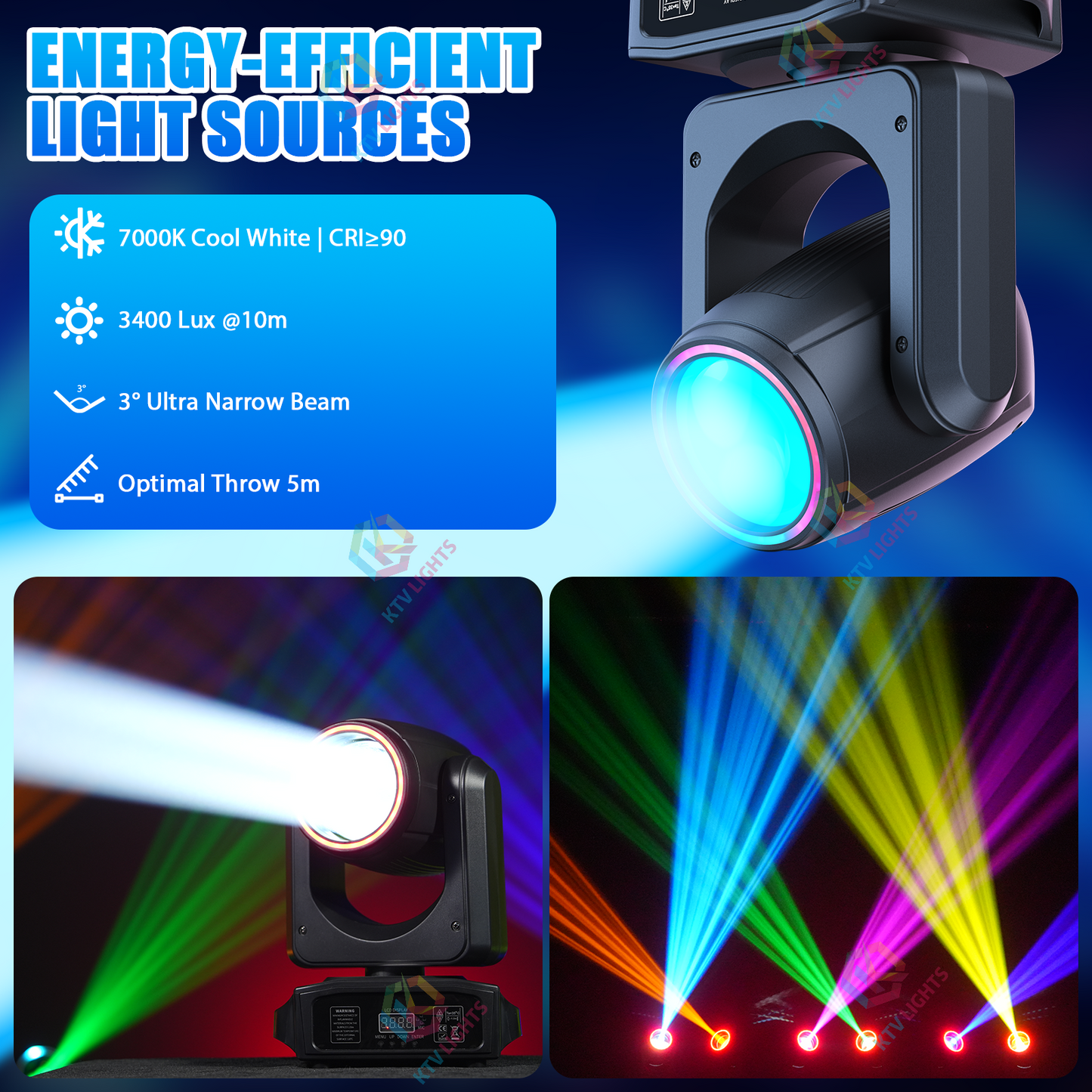 KTVLIGHTS 150W RGB Halo Moving Head Light for DJ Stage & Events-E59