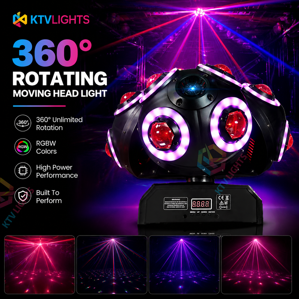KTVLIGHTS 150W 8 LED RGBW 360 Rotating Moving Head Light-E65