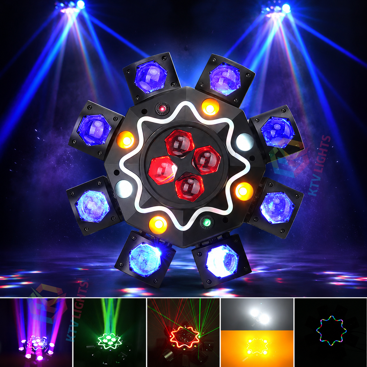 KTVLIGHTS 200W Bee Eye 8 Arm Moving Head Light DJ Stage Lighting-E81