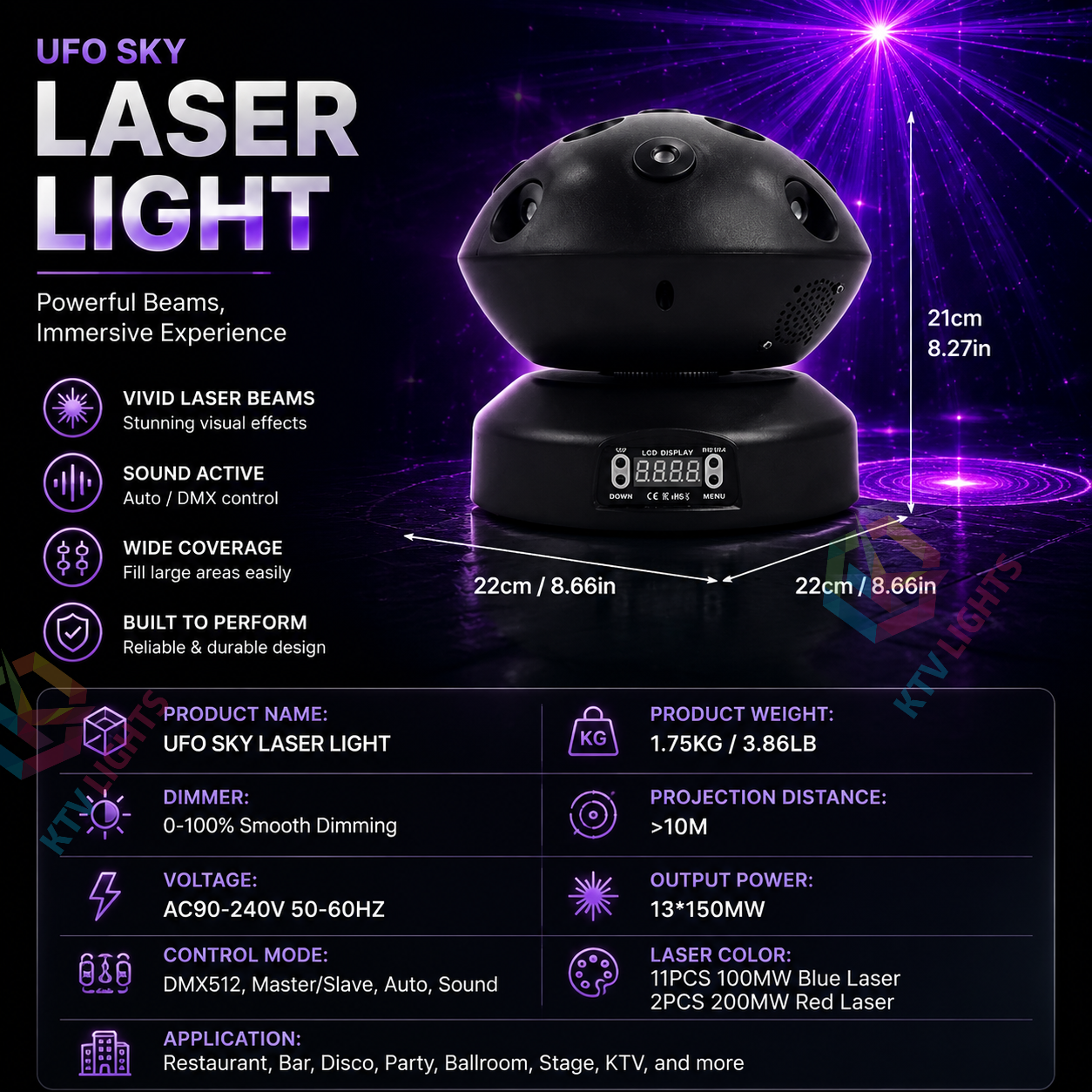 KTVLIGHTS RGB Scanning Laser Moving Head DJ Stage Light-B16
