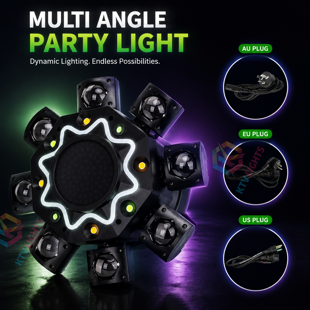 KTVLIGHTS 8-Arm RGB Laser Moving Head Light DJ Party Stage Light-E87