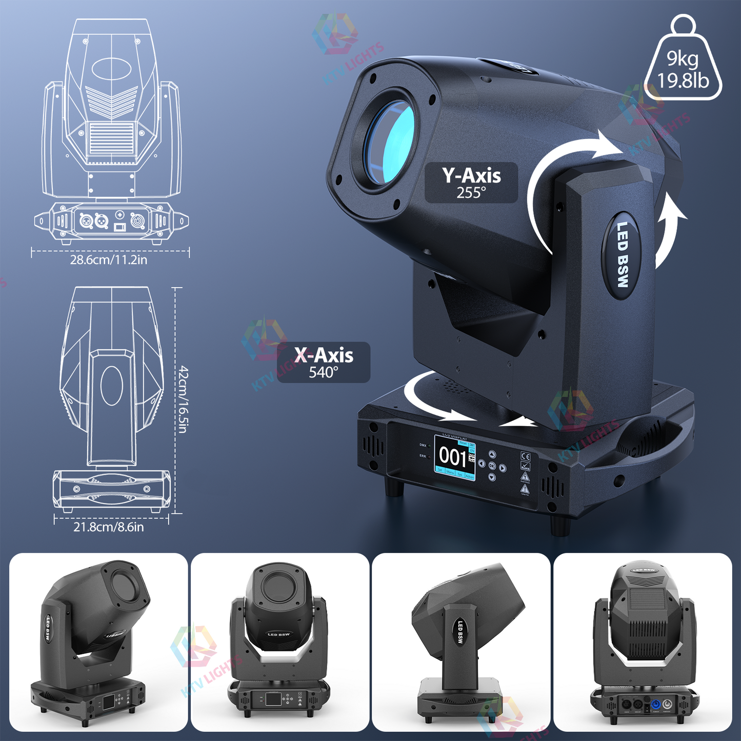 KTVLIGHTS 200W LED Beam 3-in-1 Moving Head DJ Stage Light-E47