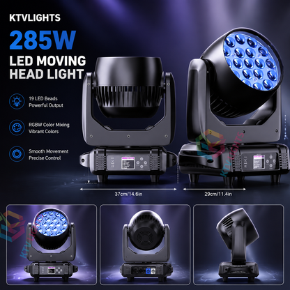 KTVLIGHTS LED 285W RGBW 19 LED Moving Head Light DJ Stage Lighting-E54