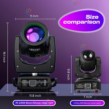 KTVLIGHTS 230W 7R Beam Moving Head Light with 24 Prism Effects-E21
