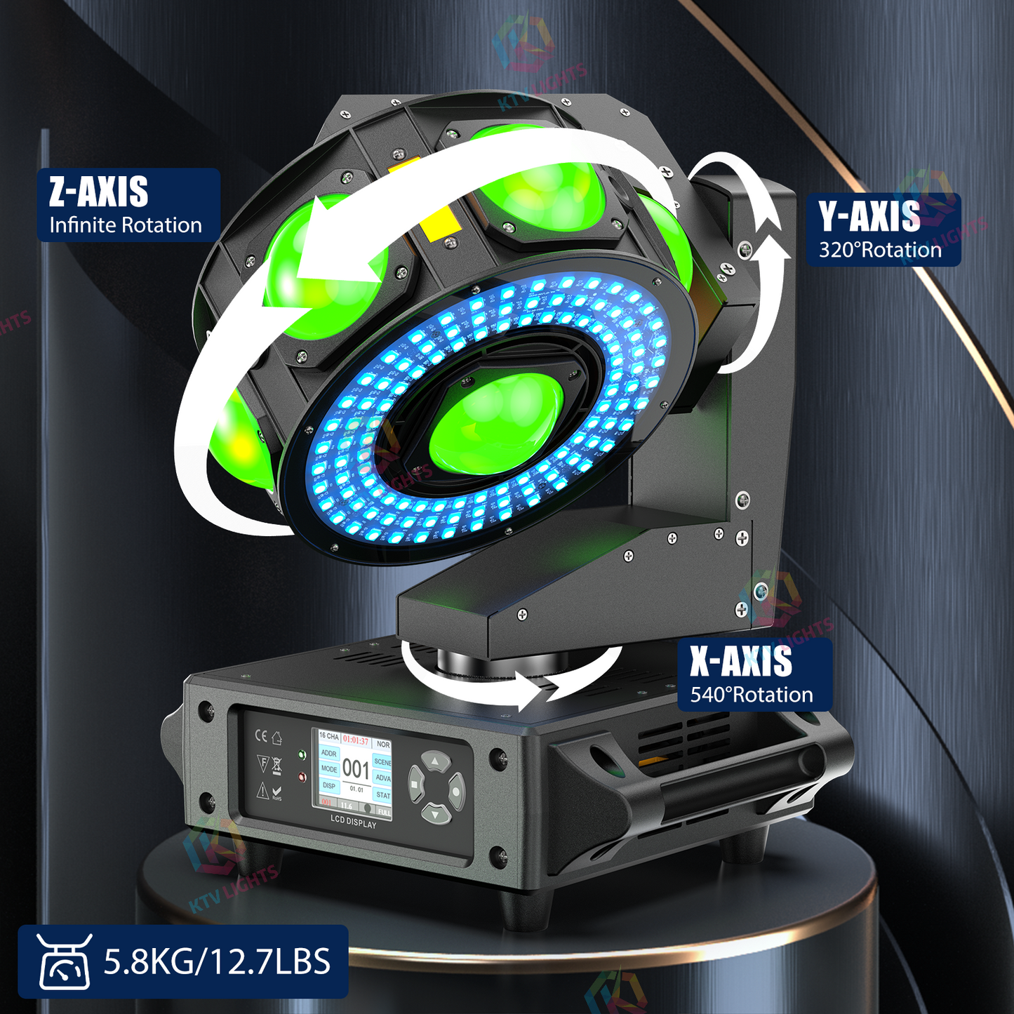 KTVLIGHTS 160W RGBW Laser 4-in-1 Moving Head Light - E15