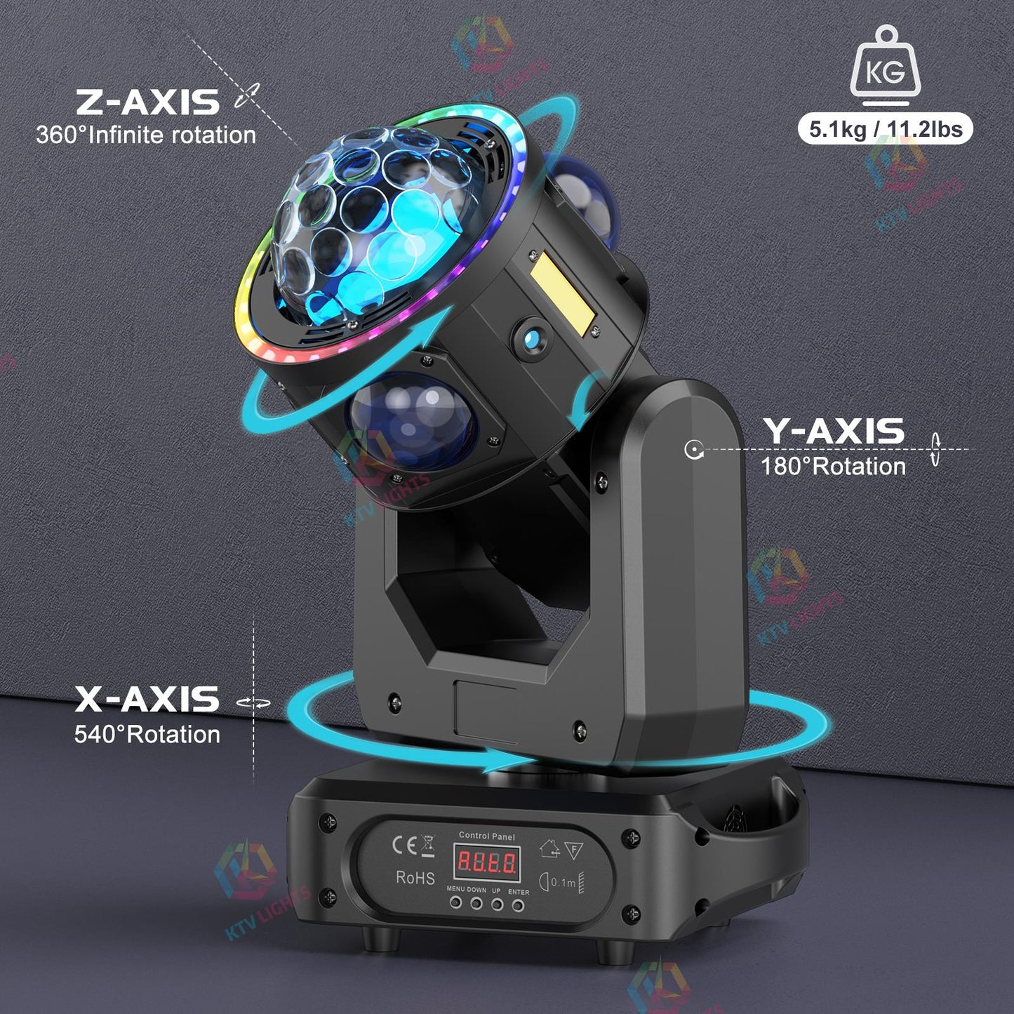 KTVLIGHTS 120W RGBW Beam Moving Head Light DJ Stage Lighting-E10