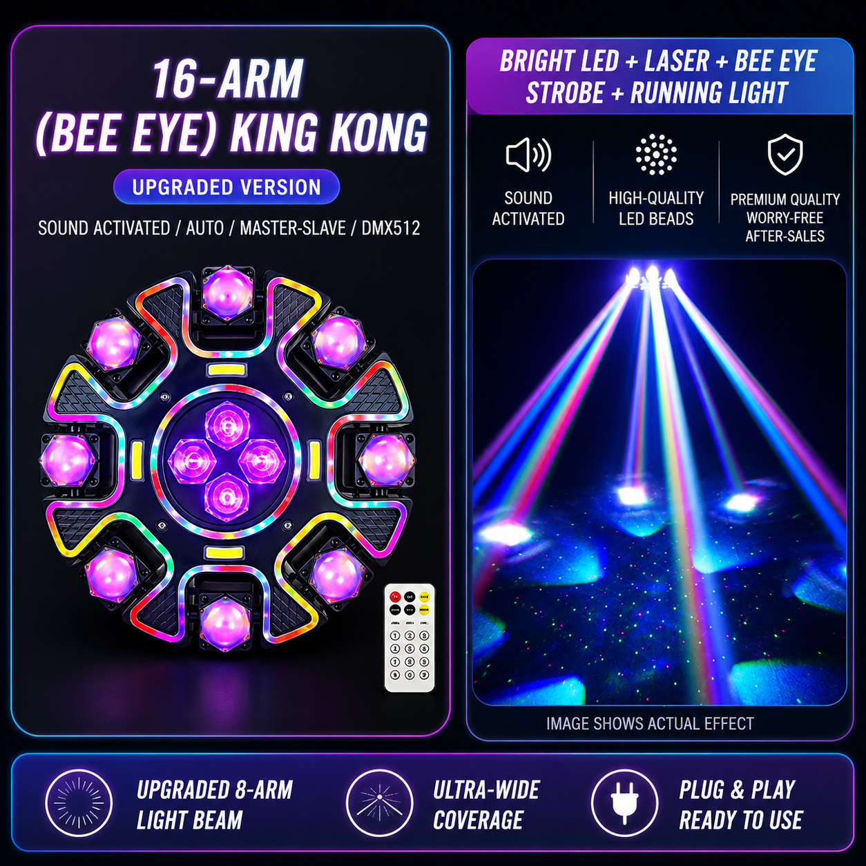 KTVLIGHTS 16-Arm Bee Eye Laser Moving Head DJ Party Light - E78