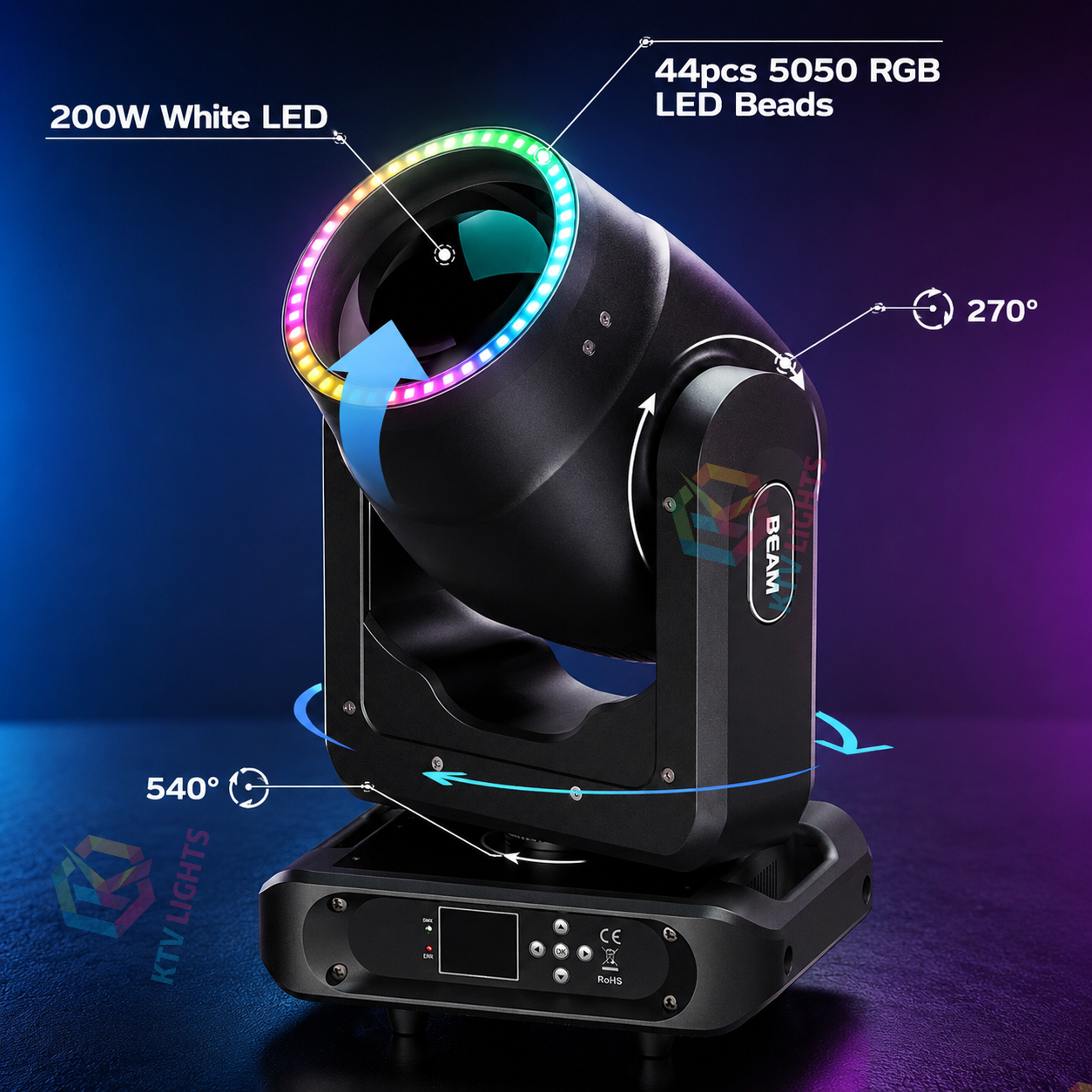 KTVLIGHTS RGB Moving Head DJ Stage Light for Club Party Events-E85