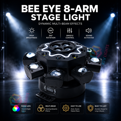 KTVLIGHTS 200W Bee Eye 8 Arm Moving Head Light DJ Stage Lighting-E81