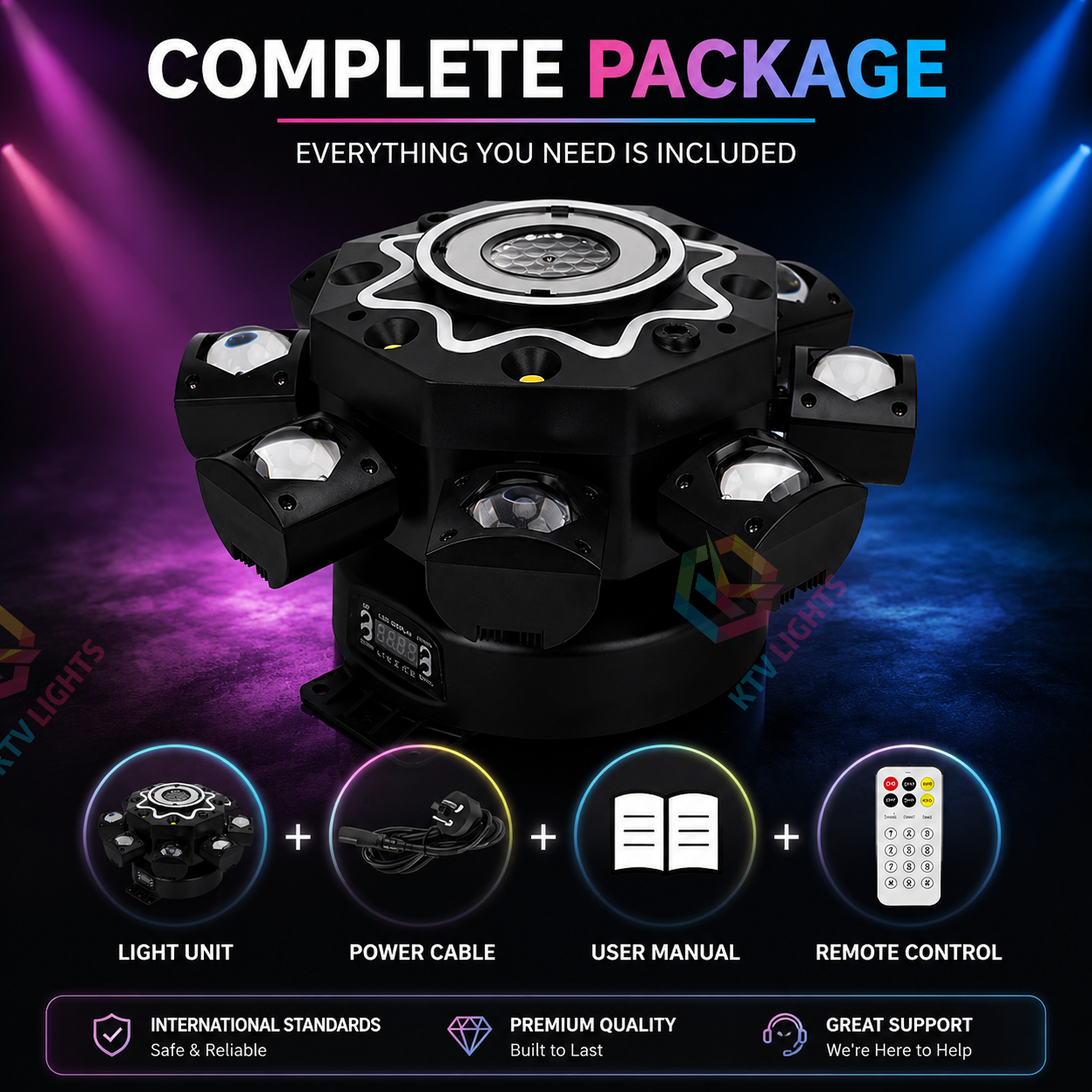 KTVLIGHTS 8 Arm RGBW Moving Head DJ Stage Light-E88