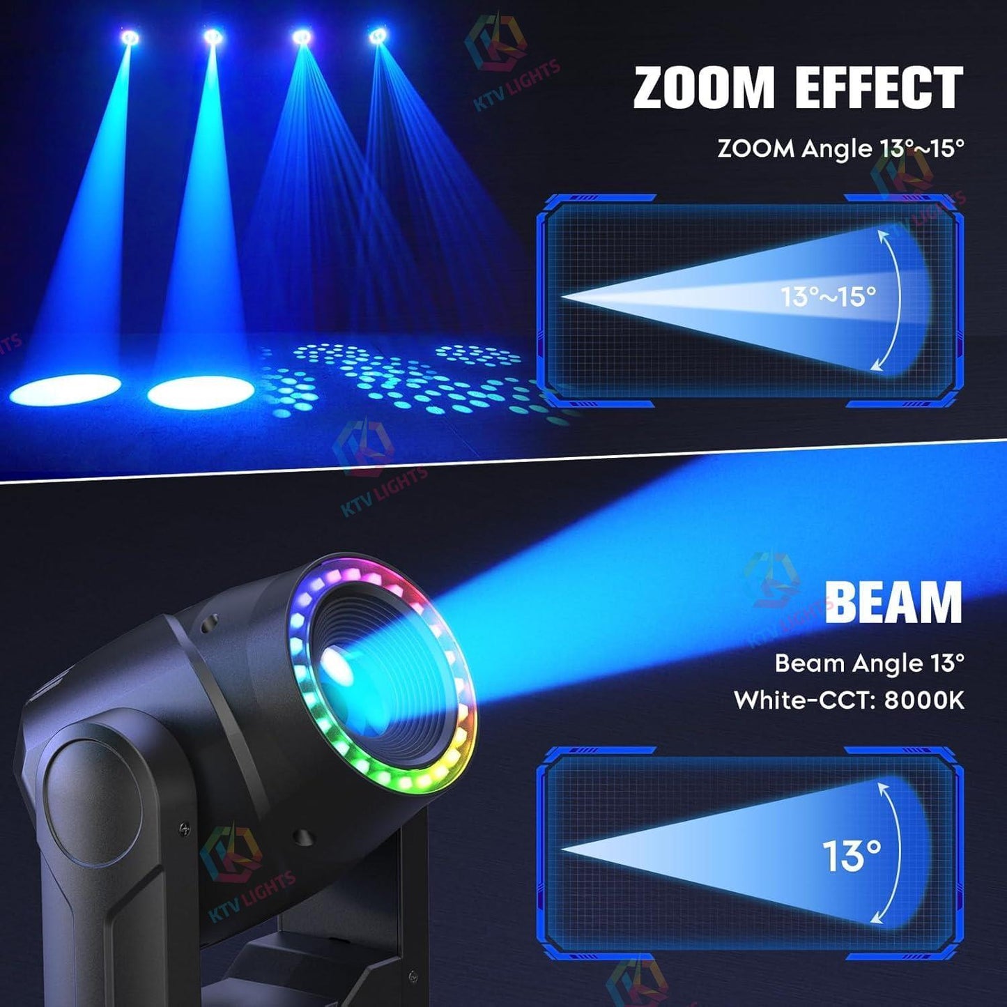 KTVLIGHTS 150W Ring Moving Head DJ Stage Light Party Effect-E52