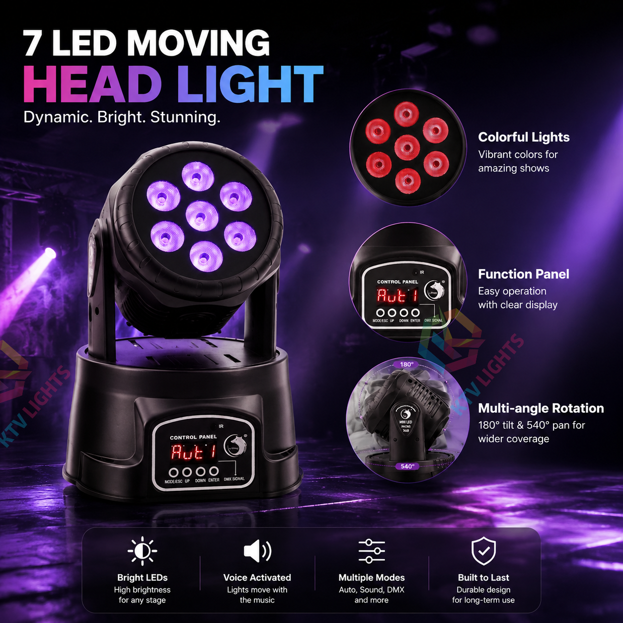 KTVLIGHTS  7 LED RGBW Moving Beam DJ Stage Light-E6