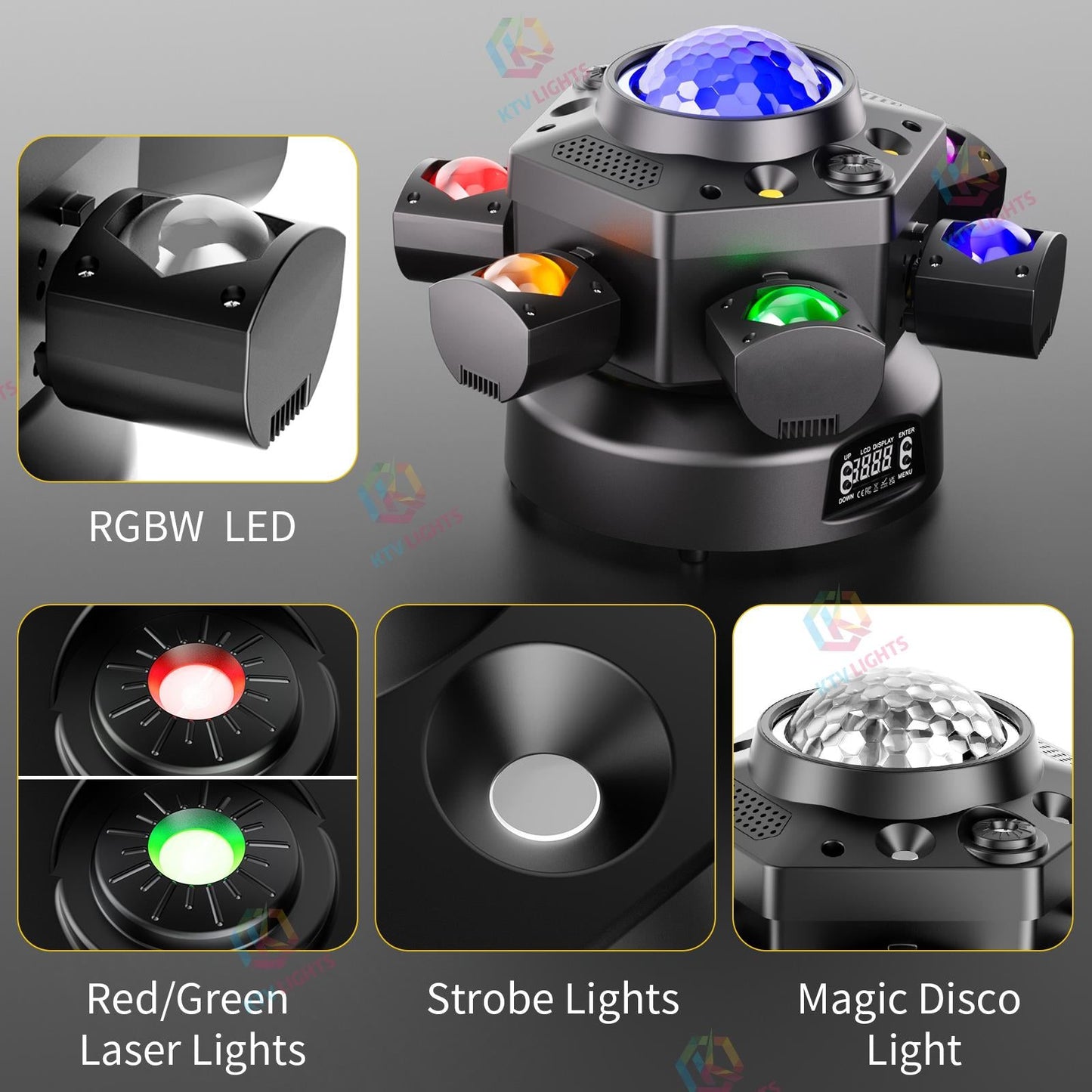 KTVLIGHTS 120W Six Arm Moving Head Light RGBW DJ Stage Lighting-E4