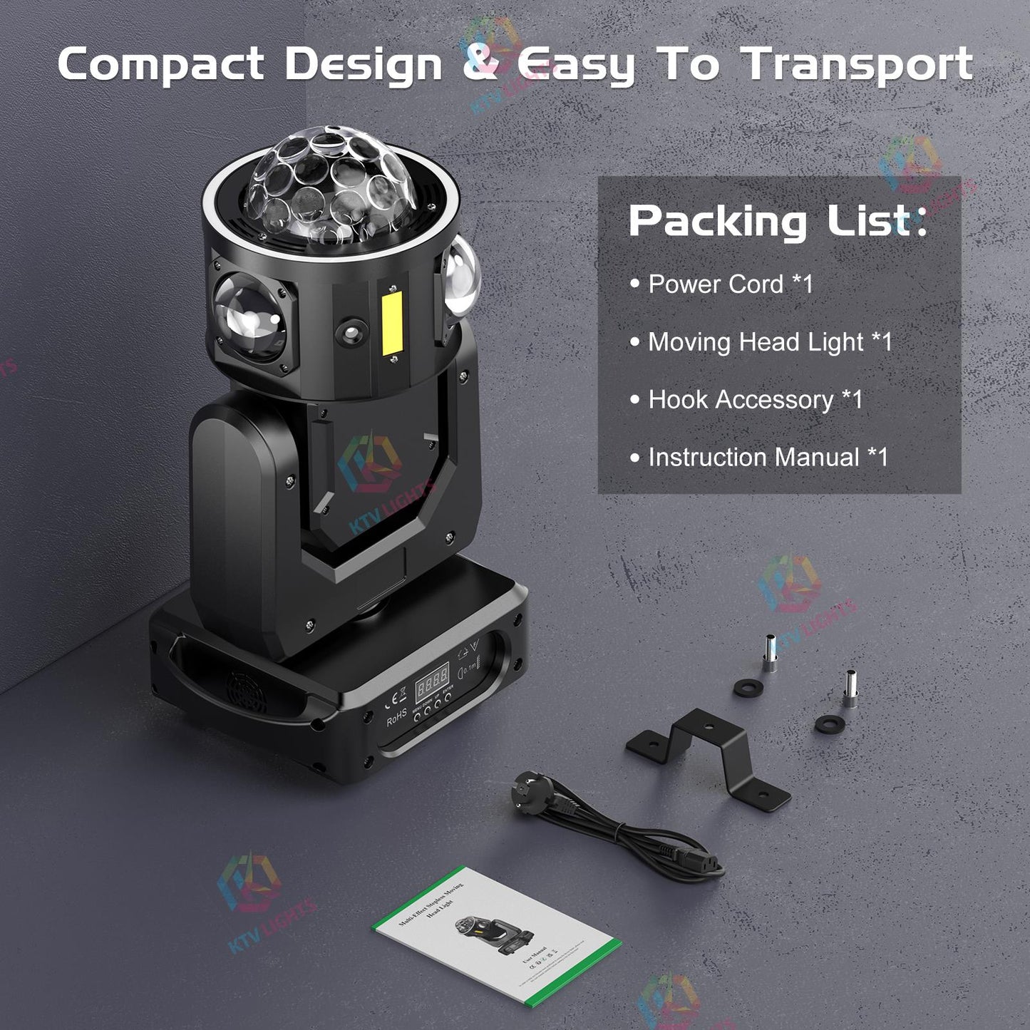 KTVLIGHTS 120W RGBW Beam Moving Head Light DJ Stage Lighting-E10
