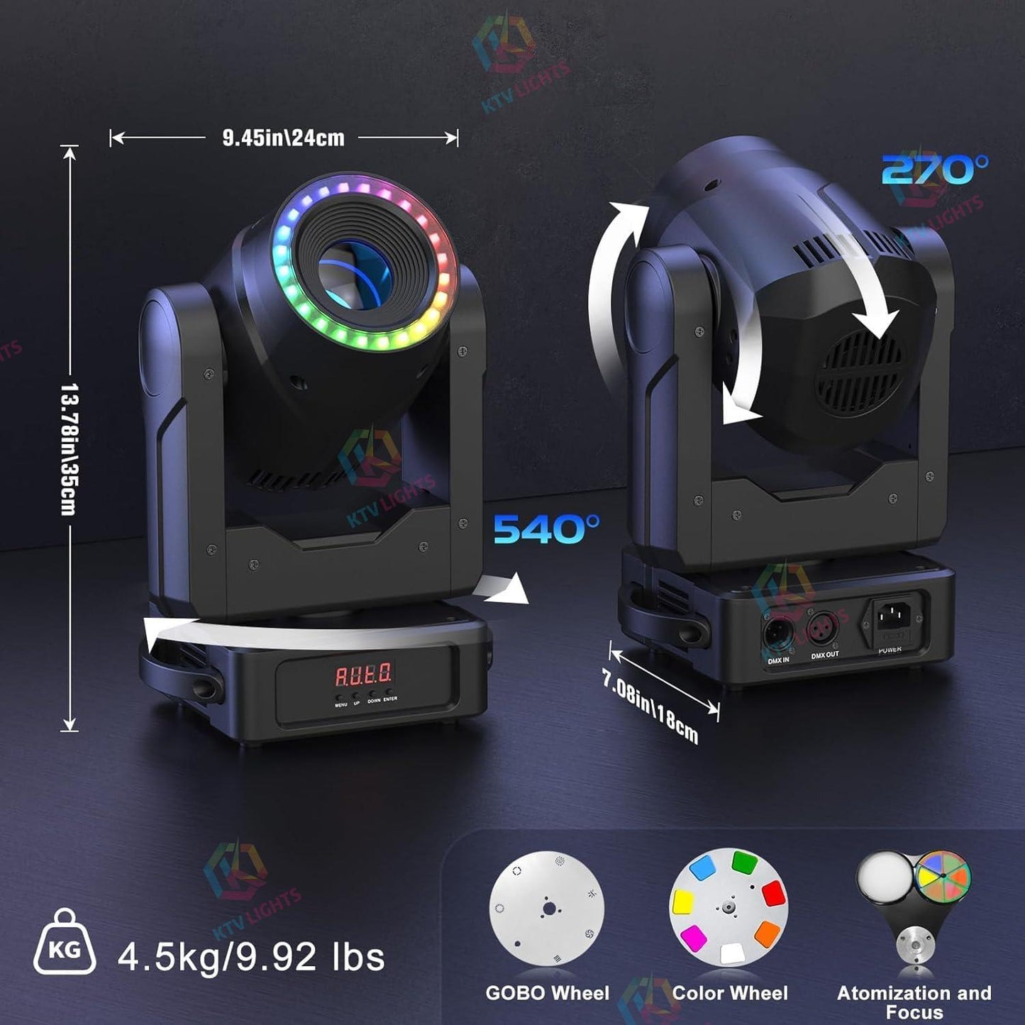 KTVLIGHTS 150W Ring Moving Head DJ Stage Light Party Effect-E52