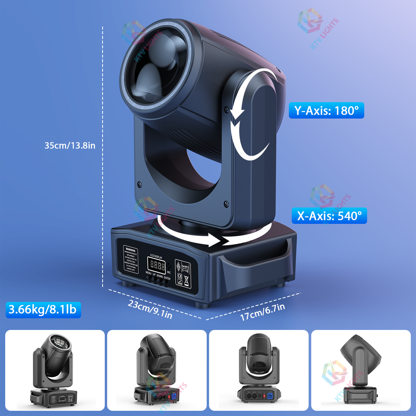 KTVLIGHTS 150W RGB Halo Moving Head Light for DJ Stage & Events-E59