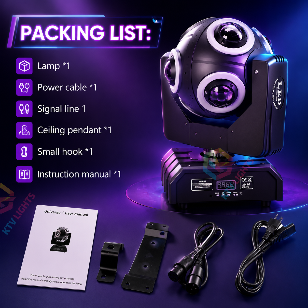 KTVLIGHTS 150W 8 LED RGBW 360 Rotating Moving Head Light-E65