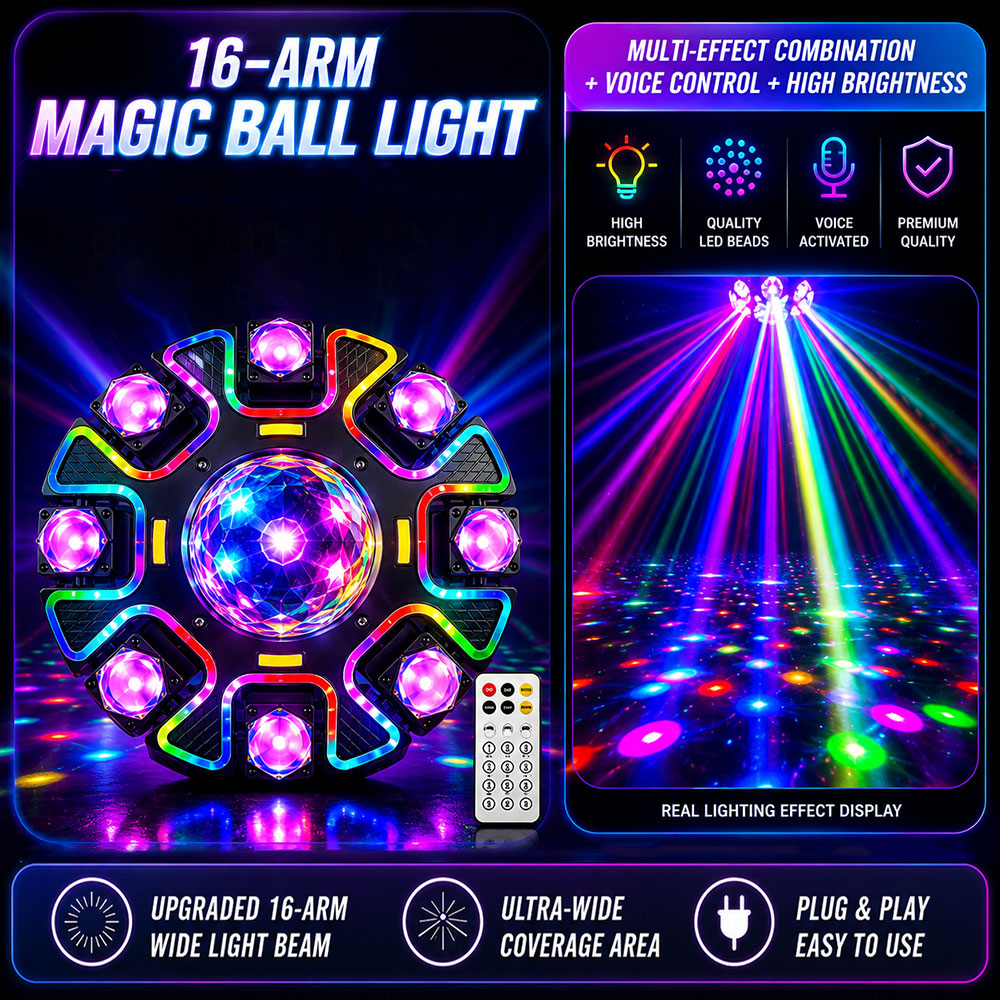 KTVLIGHTS 16-Arm Bee Eye Laser Moving Head DJ Party Light - E78