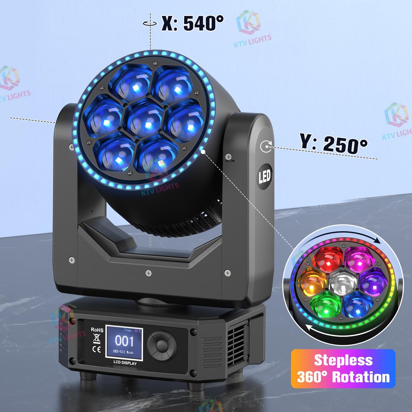 KTVLIGHTS 300W RGBW Bee Eye Moving Head Light for DJ Events-E29