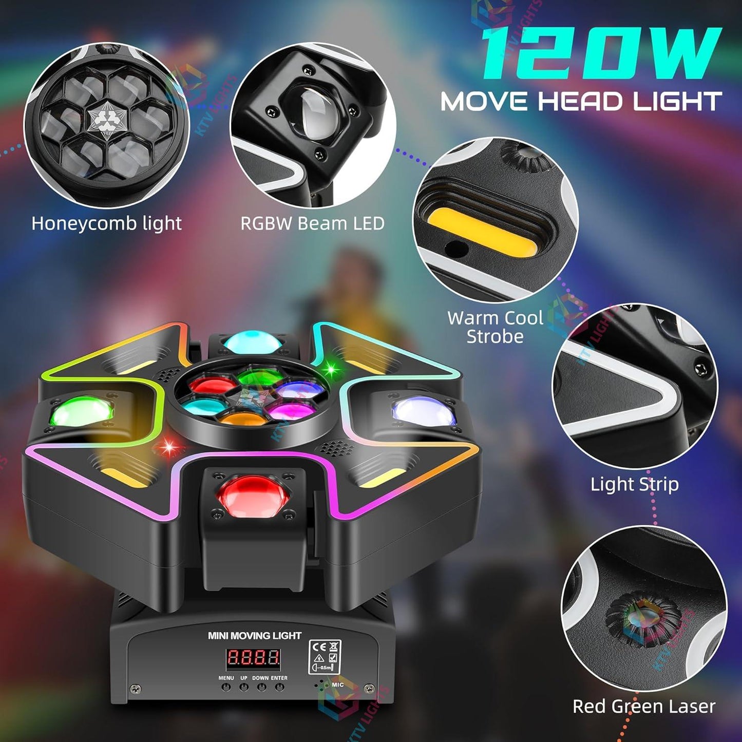 KTVLIGHTS 120W Quad Arm LED Moving Head Light RGBW DJ Lighting-E71