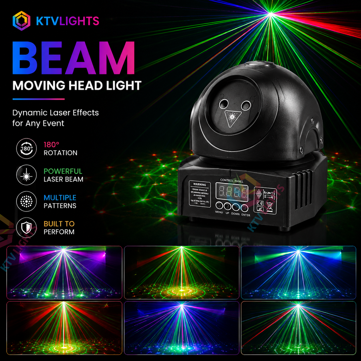 KTVLIGHTS Beam Moving Head Light DJ Stage Lighting with Laser Effects-E8