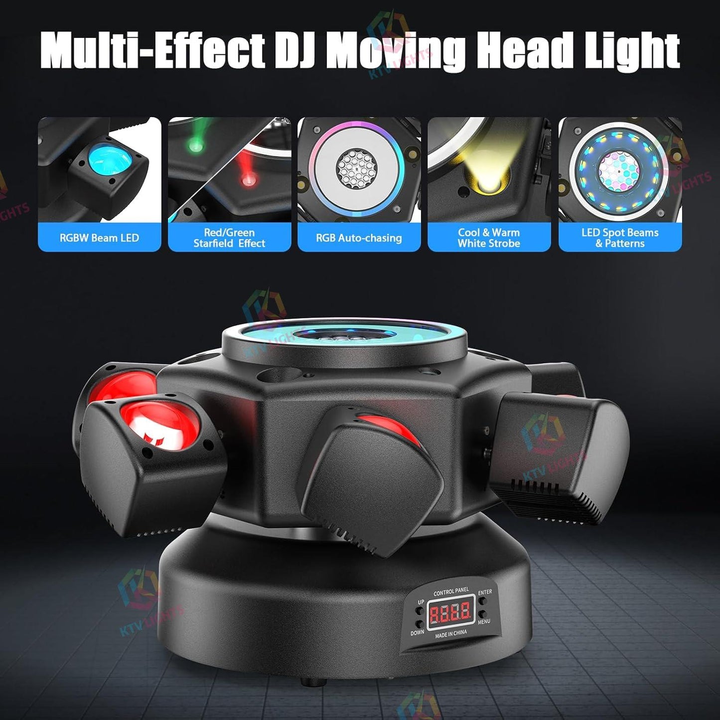 KTVLIGHTS 120W Six Arm Moving Head Light RGBW DJ Stage Lighting-E9