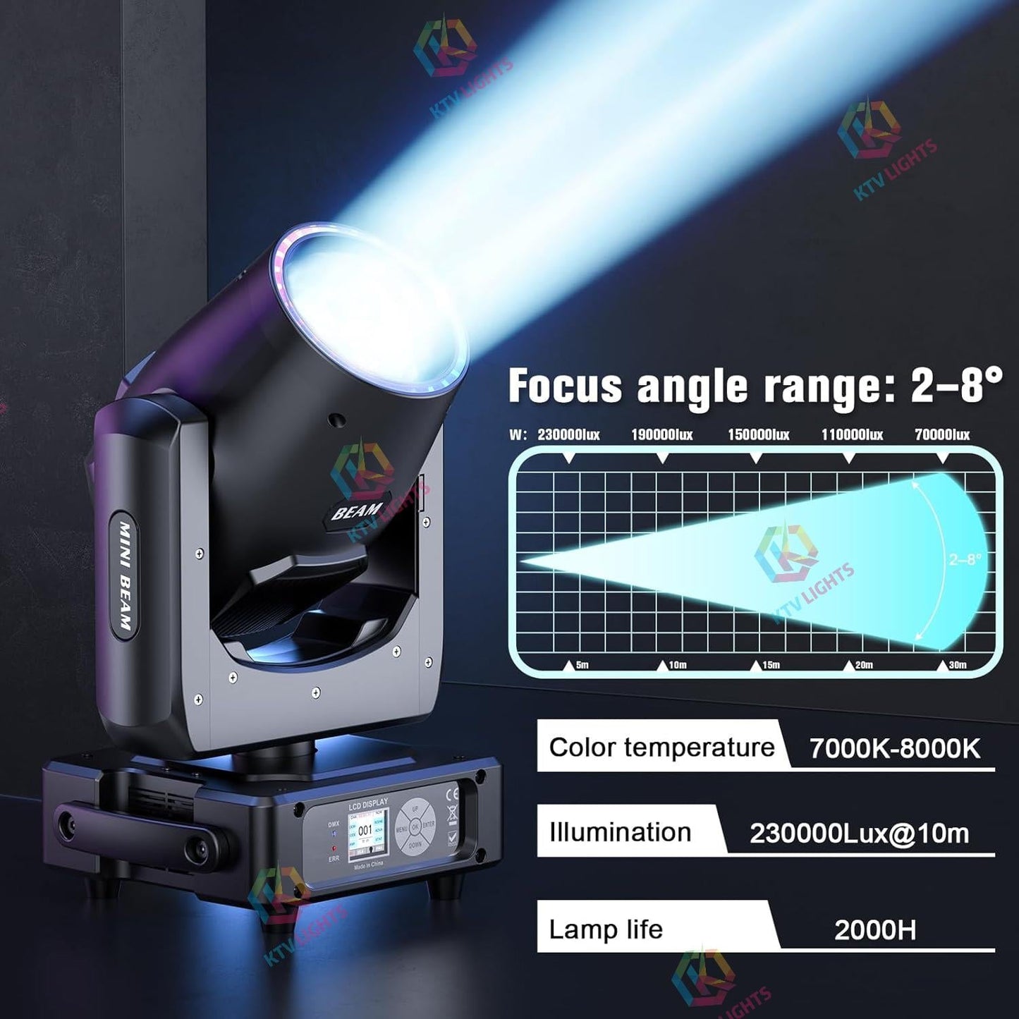 KTVLIGHTS 230W 7R Beam Moving Head Light DJ Stage Lighting-E57
