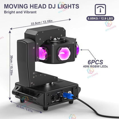 KTVLIGHTS 240W Six Eye Moving Head Light RGBW DJ Stage Lighting-E16