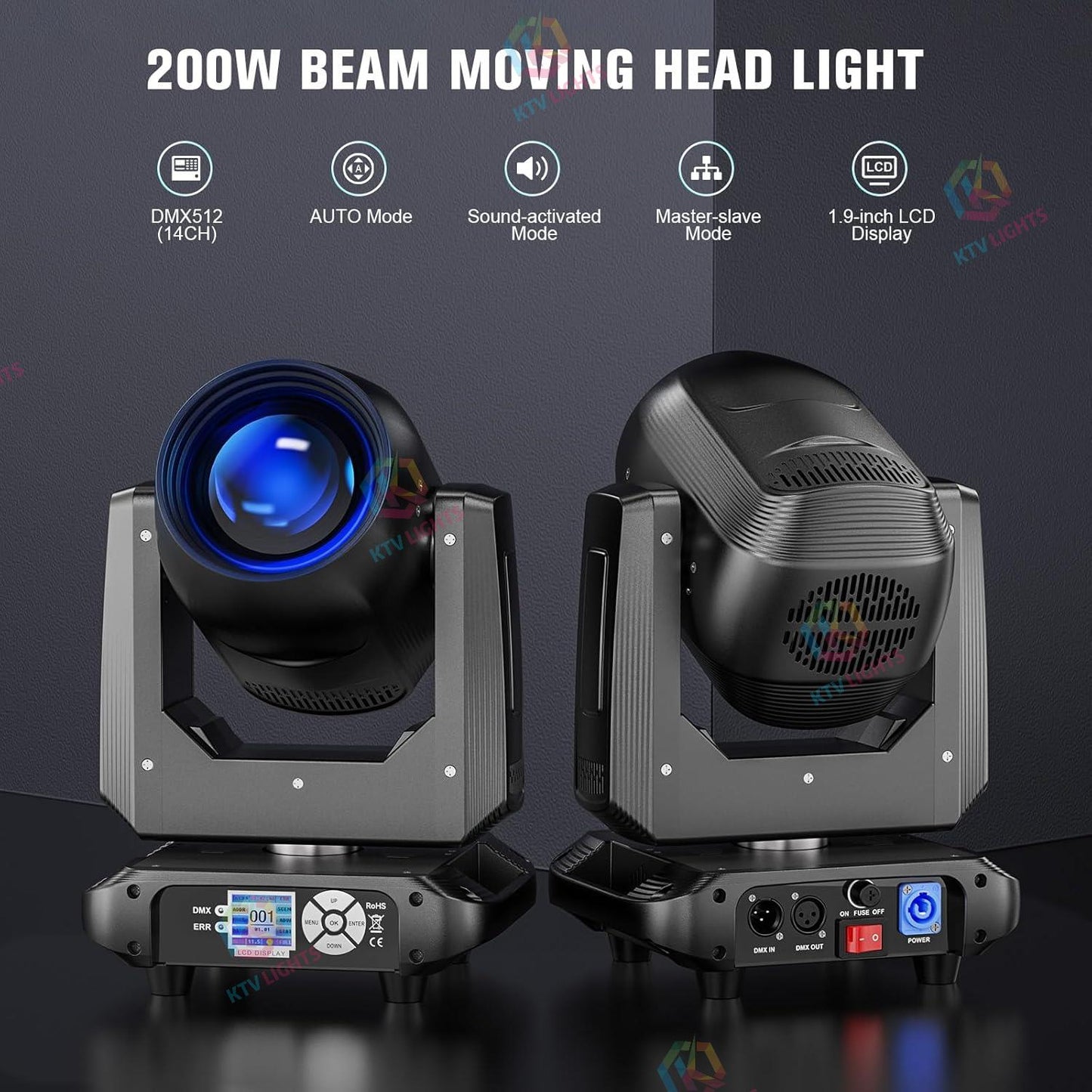 KTVLIGHTS 150W RGBW 4-in-1 Beam Moving Head DJ Stage Light-E58