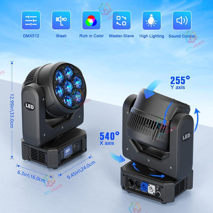 KTVLIGHTS 6 280W RGBW 4-in-1 Moving Head Light for DJ Stage -E45