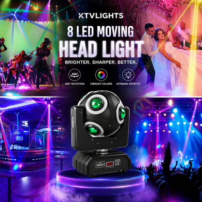 KTVLIGHTS 150W 8 LED RGBW 360 Rotating Moving Head Light-E65
