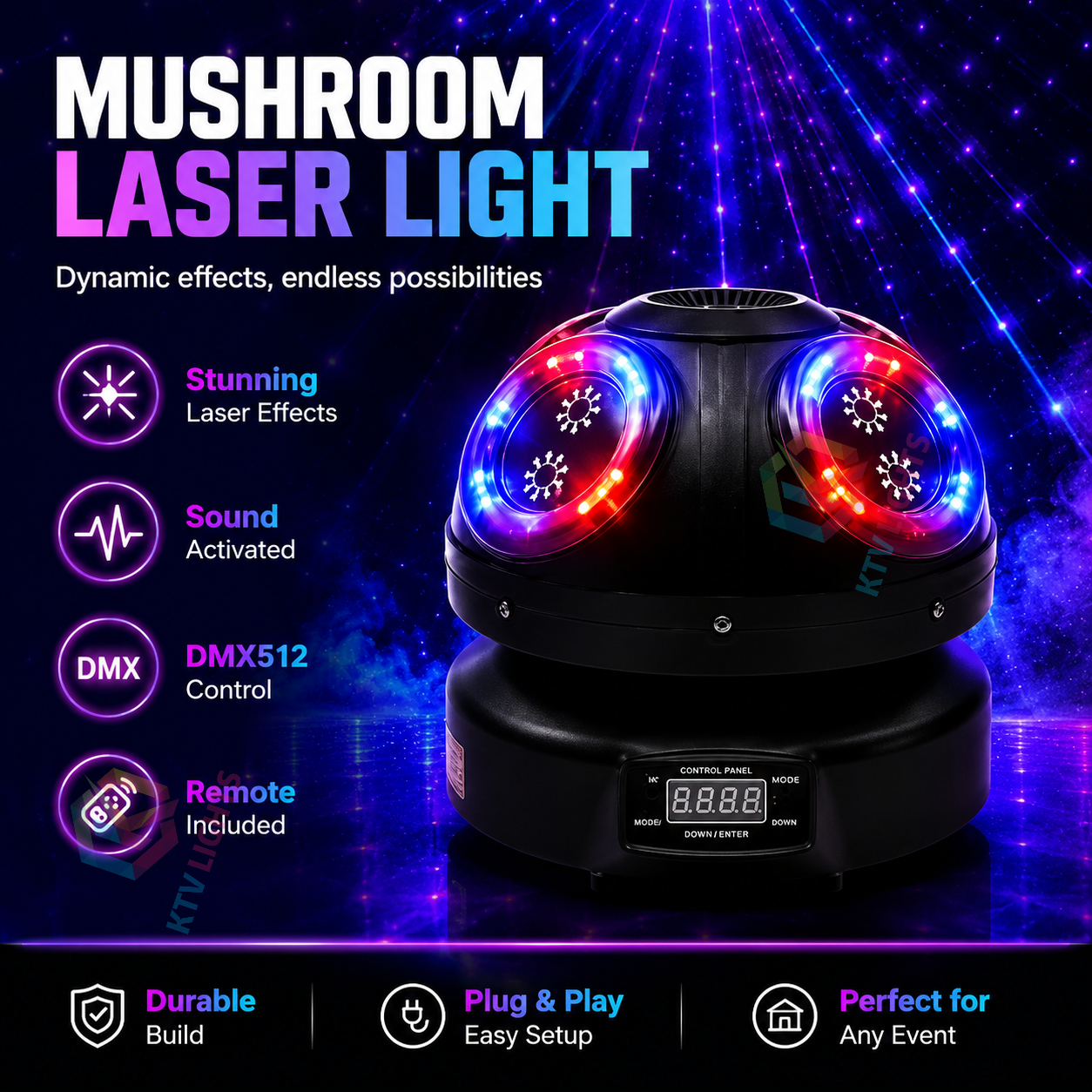 KTVLIGHTS Mushroom Laser Moving Head Light for DJs & Party Events-E13