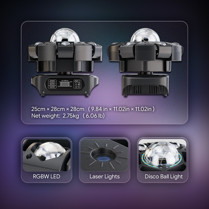 KTVLIGHTS LED Six Arm Moving Magic Ball Light DJ Stage Lighting-E74
