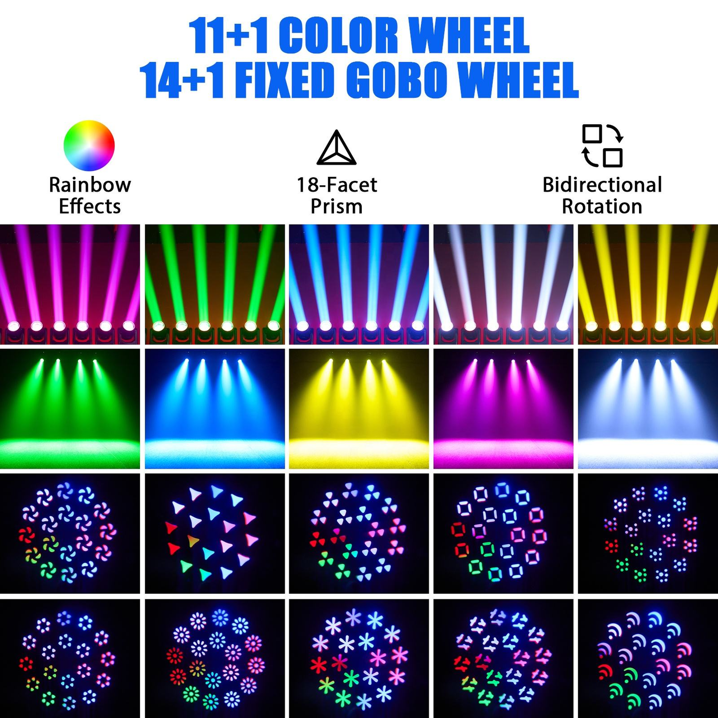 KTVLIGHTS 200W 18 Prism Rainbow LED Moving Head DJ Stage Light - E62