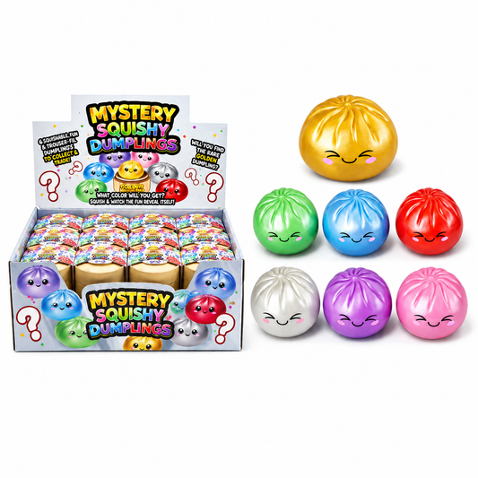 Metallic Squishy Dumplings Toy – 4" Mystery Collectible Squeeze Toy