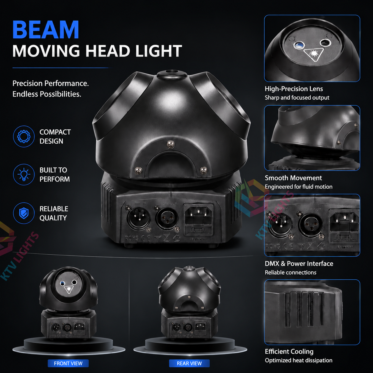 KTVLIGHTS Beam Moving Head Light DJ Stage Lighting with Laser Effects-E8