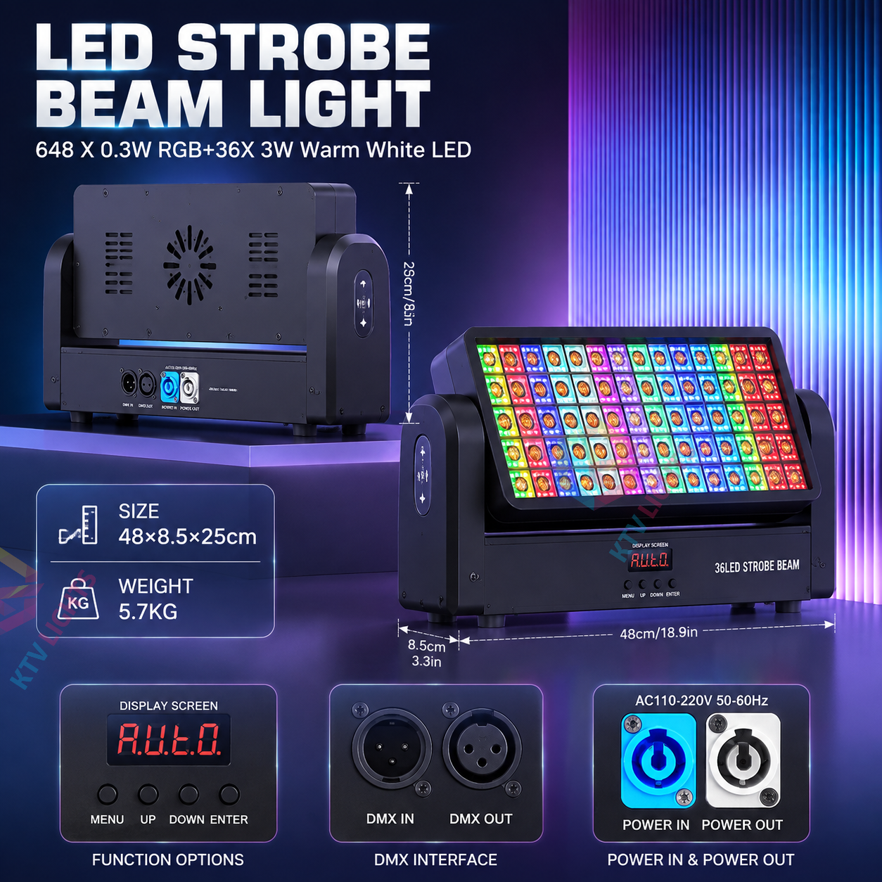 KTVLIGHTS 220W LED Strobe Moving Head DJ Stage Light Wall Washer-E67