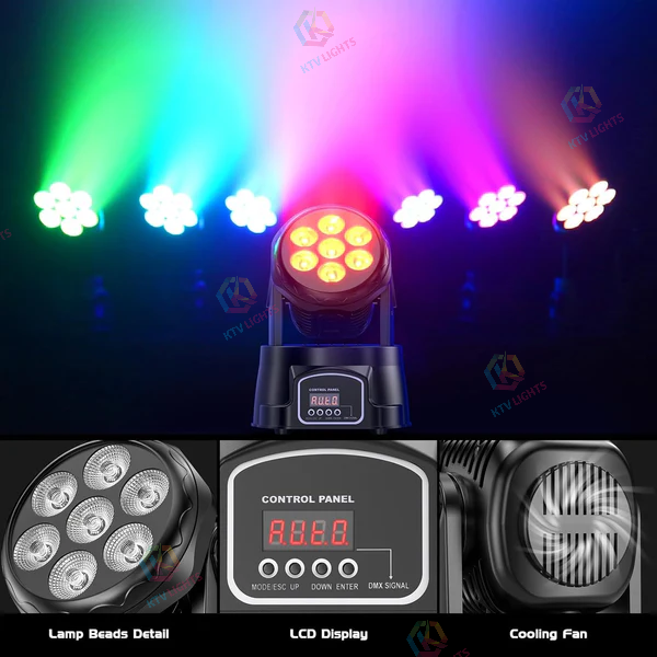 KTVLIGHTS 6 RGBW LED Stage Wash Light Moving Head for DJ Events - P9