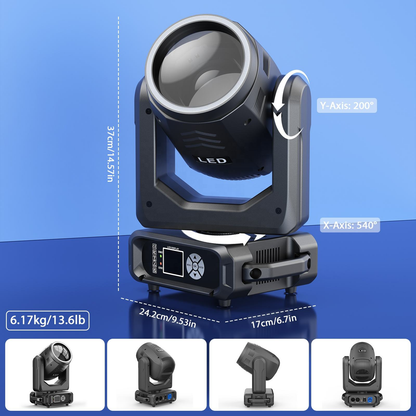 KTVLIGHTS 200W 18 Prism Rainbow LED Moving Head DJ Stage Light - E62