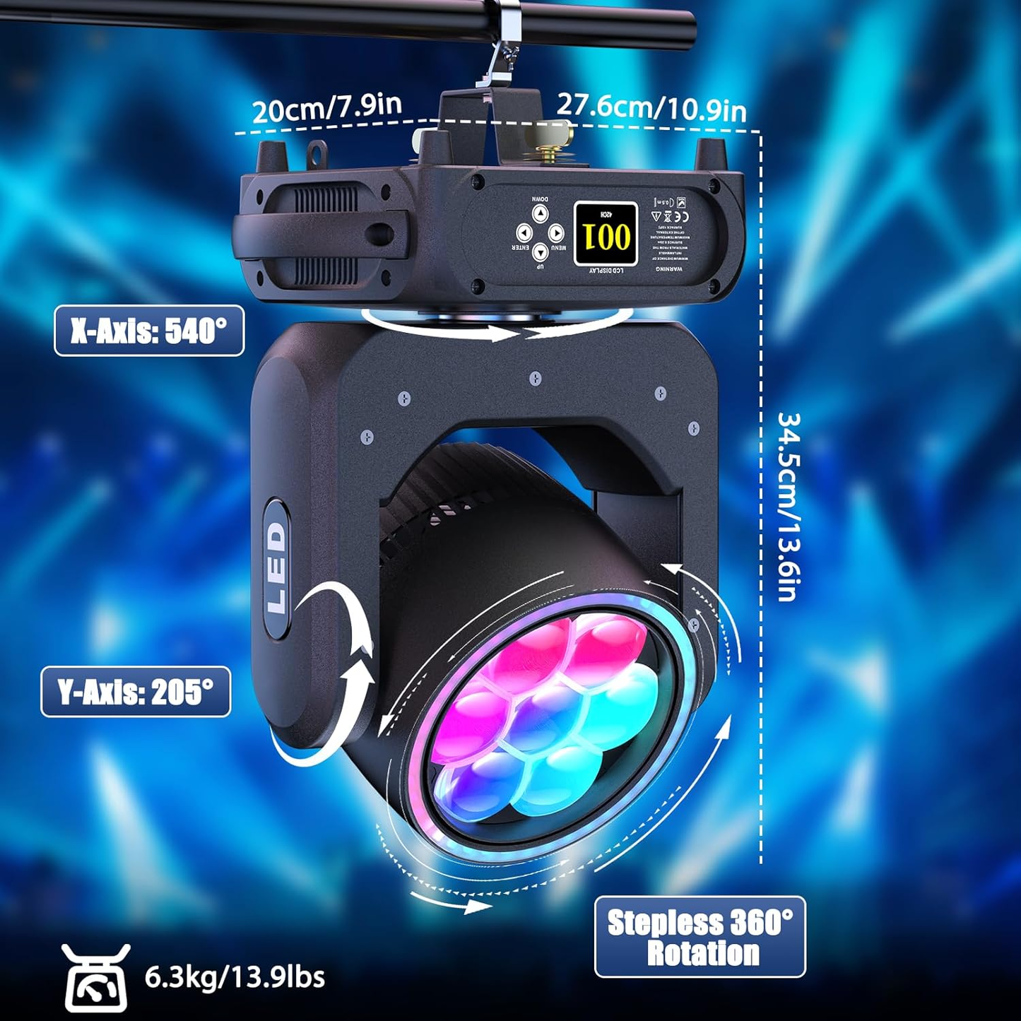 KTVLIGHTS 7x40W RGBW LED Zoom Moving Head DJ Stage Light - E63
