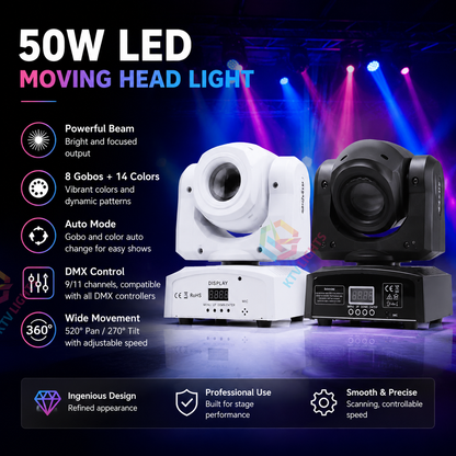 KTVLIGHTS LED Moving Head DJ Stage Light 8 Gobo-E27