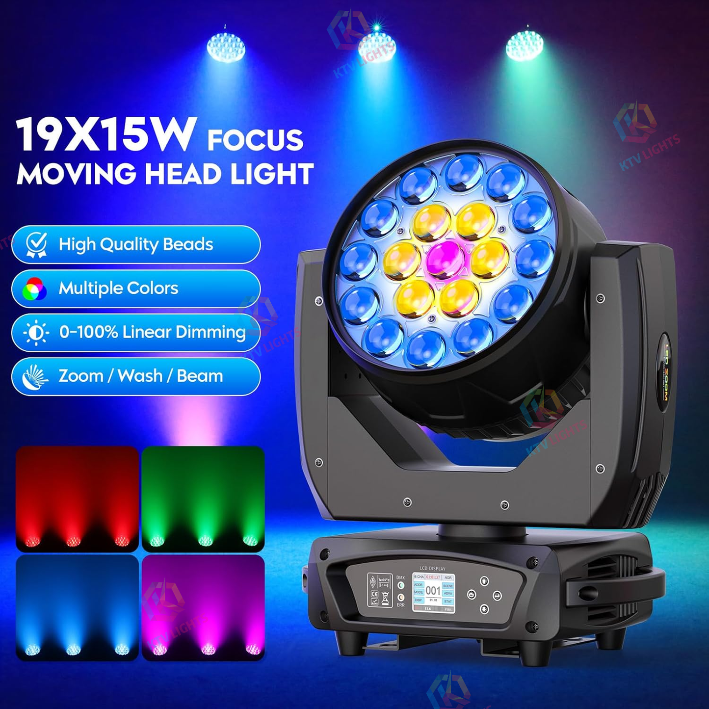 KTVLIGHTS Beam Color Zoom LED Moving Head Light DJ Party Effect-E64