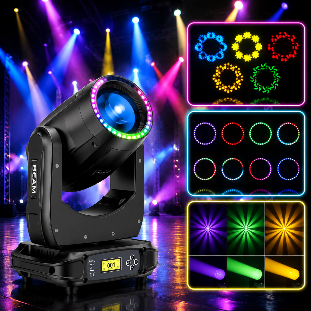 KTVLIGHTS 180W Rainbow Beam Pattern Moving Head DJ Stage Light-E43