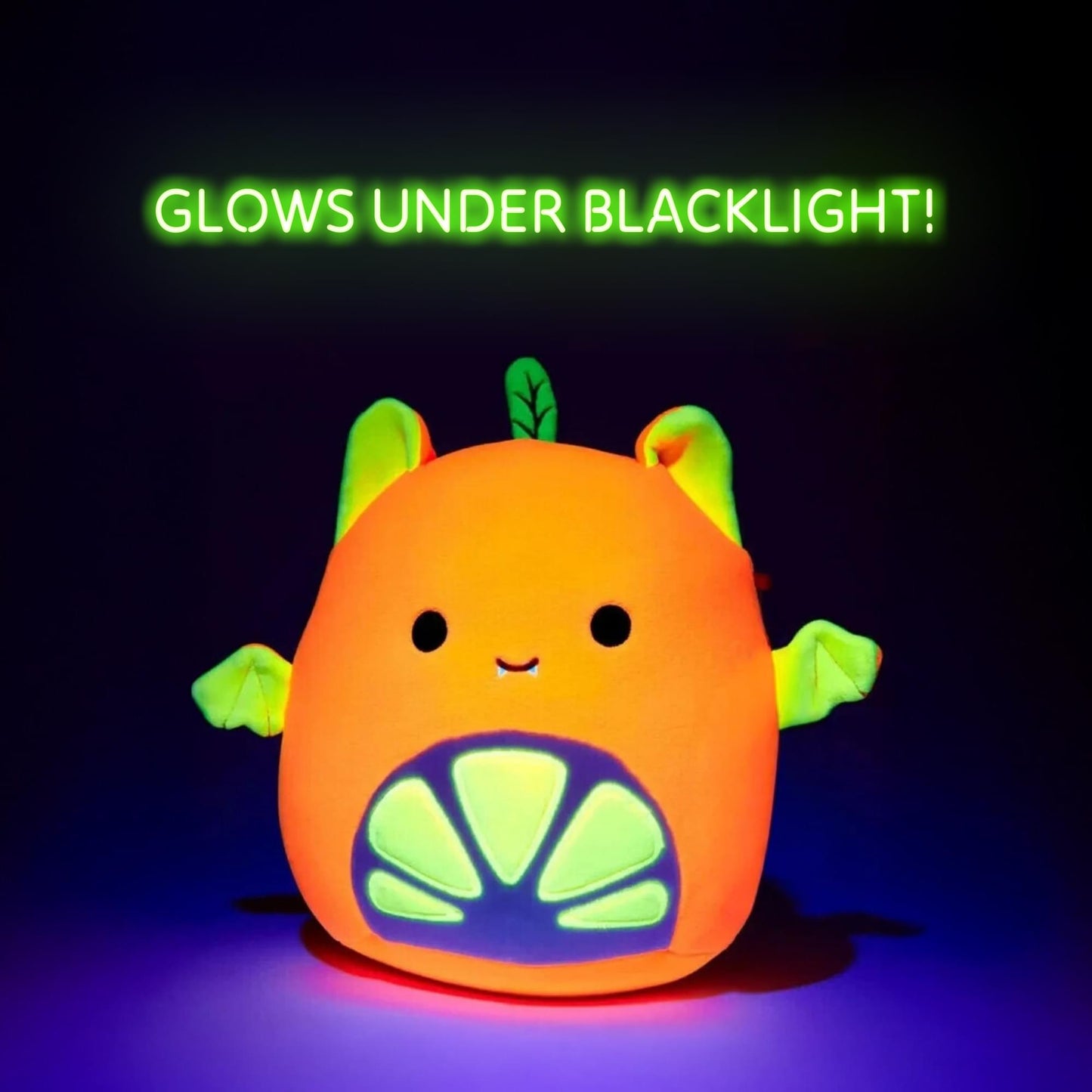 Squishmallows Blacklight Squad 8 Inch Plush | Barnet The Orange Fruit Bat