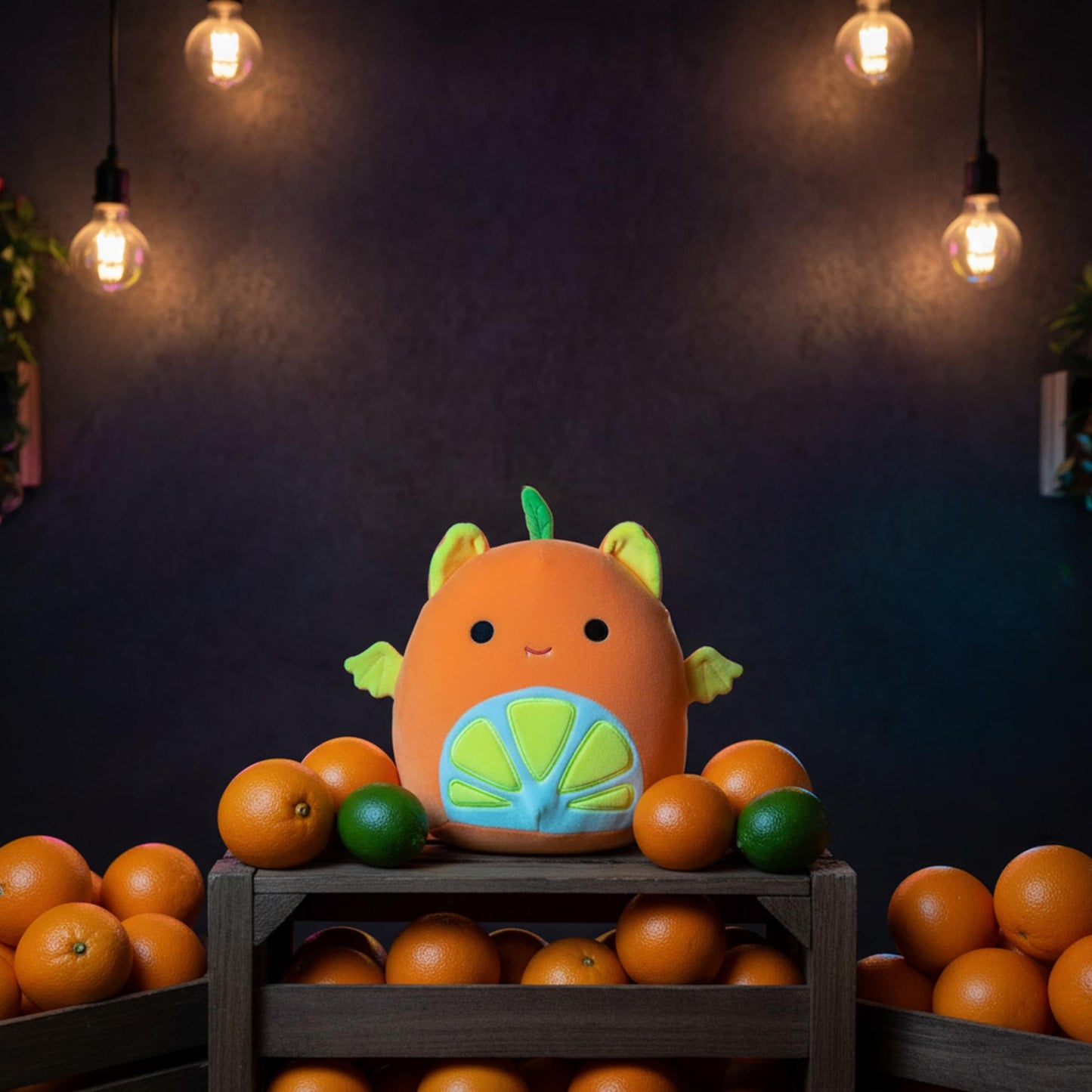 Squishmallows Blacklight Squad 8 Inch Plush | Barnet The Orange Fruit Bat