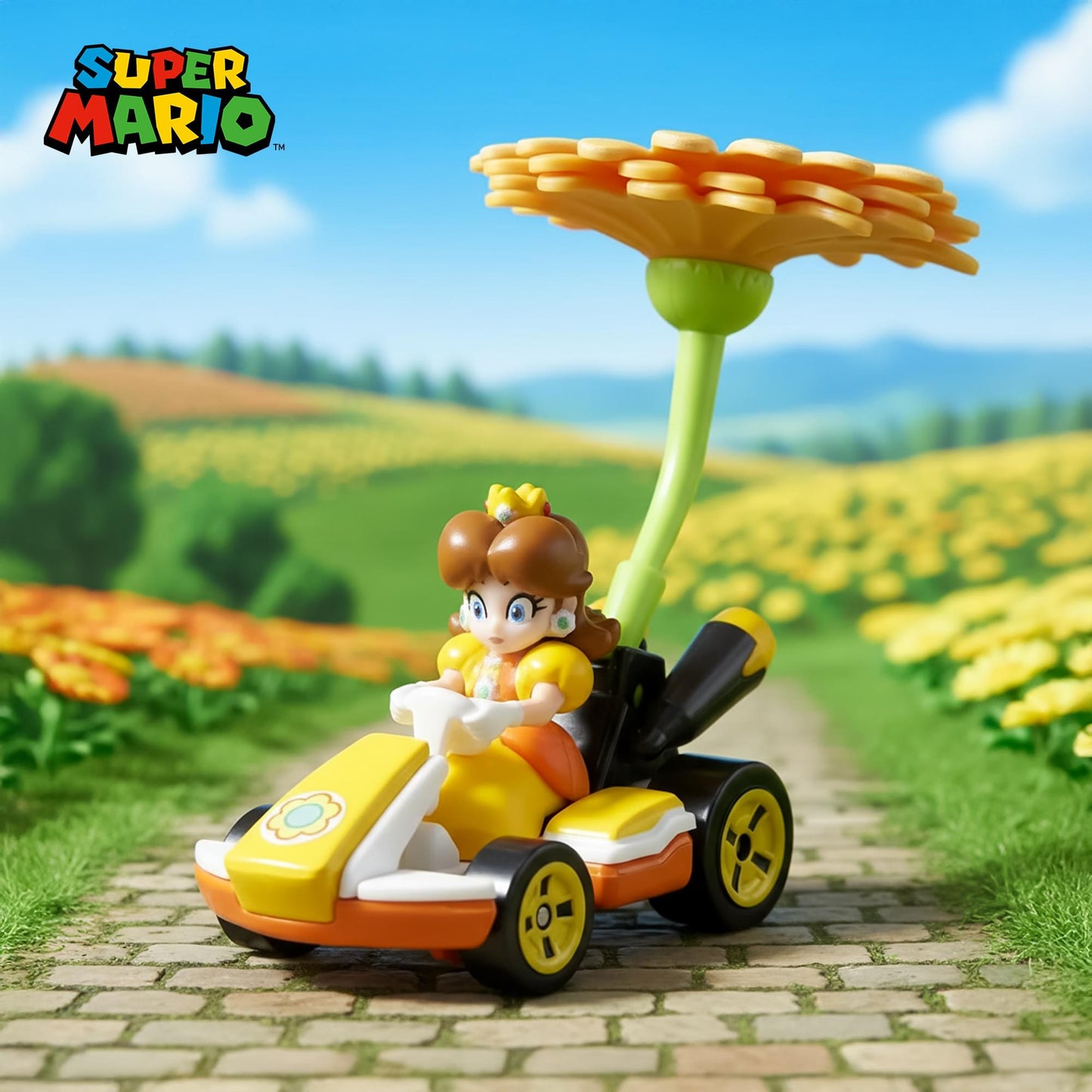 Hot Wheels 1:64 Scale Mario Kart | Princess Daisy Standard Kart + Flower Glider